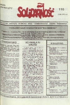 Biuletyn NSZZ "Solidarność" Ziemia Radomska, 1992, nr 116