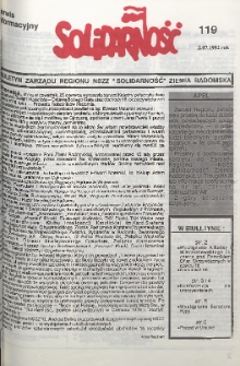 Biuletyn NSZZ "Solidarność" Ziemia Radomska, 1992, nr 119