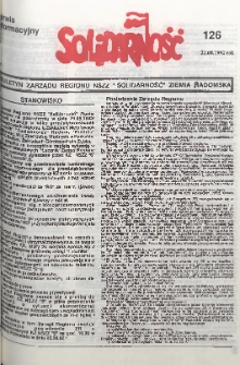 Biuletyn NSZZ "Solidarność" Ziemia Radomska, 1992, nr 126