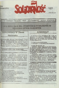 Biuletyn NSZZ "Solidarność" Ziemia Radomska, 1992, nr 127