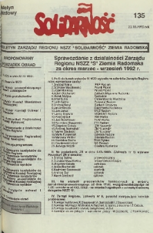 Biuletyn NSZZ "Solidarność" Ziemia Radomska, 1992, nr 135