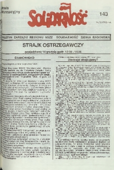 Biuletyn NSZZ "Solidarność" Ziemia Radomska, 1992, nr 143