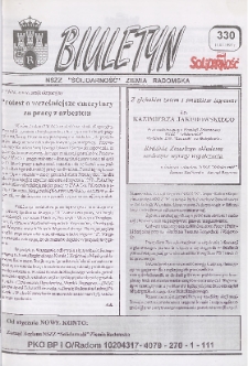 Biuletyn NSZZ "Solidarność" Ziemia Radomska, 1996, nr 330