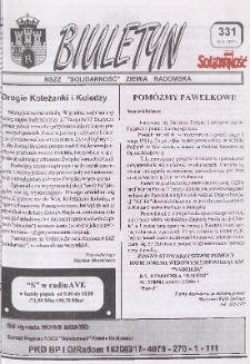 Biuletyn NSZZ "Solidarność" Ziemia Radomska, 1996, nr 331