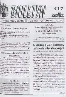 Biuletyn NSZZ "Solidarność" Ziemia Radomska, 1999, nr 417