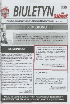 Biuletyn NSZZ "Solidarność" Ziemia Radomska, 2001, nr 539