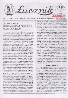 Łucznik : Biuletyn NSZZ "Solidarność" Zakładów Metalowych "Łucznik" S.A. w Radomiu, 1996, nr 15
