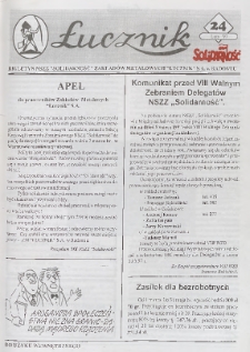 Łucznik : Biuletyn NSZZ "Solidarność" Zakładów Metalowych "Łucznik" S.A. w Radomiu, 1996, nr 24