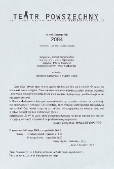 [Ulotka „2084”] / Teatr Powszechny im. Jana Kochanowskiego w Radomiu
