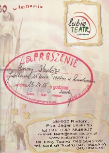 [Zaproszenie dla Anny Skubisz na Jubileusz 25 lecia Teatru w Radomiu] / Teatr Powszechny im. Jana Kochanowskiego w Radomiu