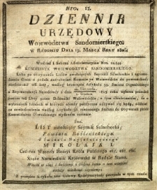 Dziennik Urzędowy Wojew&oacute;dztwa Sandomierskiego, 1826, nr 12