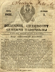 Dziennik Urzędowy Gubernii Radomskiej, 1851, nr 1