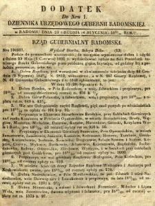 Dziennik Urzędowy Gubernii Radomskiej, 1851, nr 1, dod. I