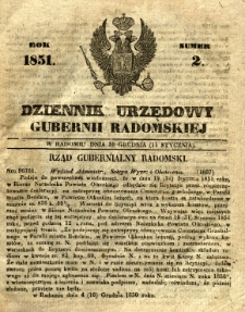 Dziennik Urzędowy Gubernii Radomskiej, 1851, nr 2