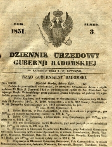 Dziennik Urzędowy Gubernii Radomskiej, 1851, nr 3