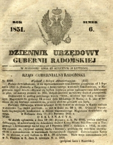 Dziennik Urzędowy Gubernii Radomskiej, 1851, nr 6