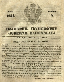 Dziennik Urzędowy Gubernii Radomskiej, 1851, nr 8