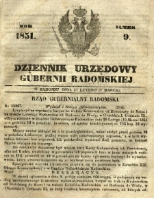 Dziennik Urzędowy Gubernii Radomskiej, 1851, nr 9