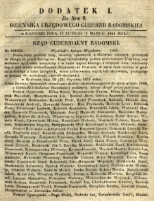 Dziennik Urzędowy Gubernii Radomskiej, 1851, nr 9, dod. I