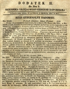 Dziennik Urzędowy Gubernii Radomskiej, 1851, nr 9, dod. II