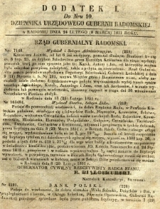 Dziennik Urzędowy Gubernii Radomskiej, 1851, nr 10, dod. I