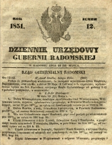 Dziennik Urzędowy Gubernii Radomskiej, 1851, nr 12