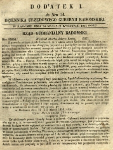 Dziennik Urzędowy Gubernii Radomskiej, 1851, nr 14, dod. I