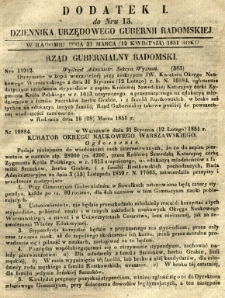 Dziennik Urzędowy Gubernii Radomskiej, 1851, nr 15, dod. I