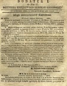 Dziennik Urzędowy Gubernii Radomskiej, 1851, nr 17, dod. I