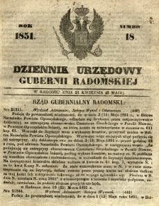 Dziennik Urzędowy Gubernii Radomskiej, 1851, nr 18