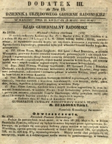 Dziennik Urzędowy Gubernii Radomskiej, 1851, nr 18, dod. III