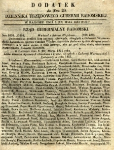 Dziennik Urzędowy Gubernii Radomskiej, 1851, nr 20, dod.