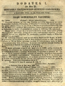Dziennik Urzędowy Gubernii Radomskiej, 1851, nr 21, dod. I
