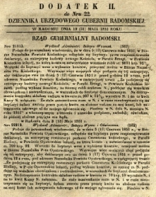 Dziennik Urzędowy Gubernii Radomskiej, 1851, nr 22, dod. II