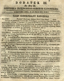 Dziennik Urzędowy Gubernii Radomskiej, 1851, nr 22, dod. III