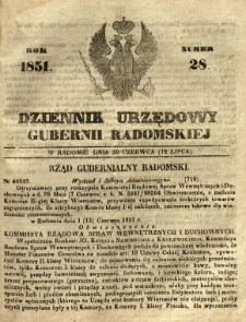 Dziennik Urzędowy Gubernii Radomskiej, 1851, nr 28