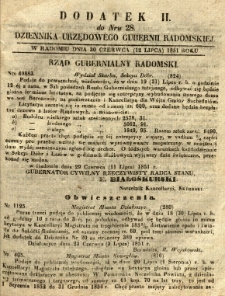 Dziennik Urzędowy Gubernii Radomskiej, 1851, nr 28, dod. II