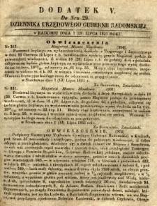 Dziennik Urzędowy Gubernii Radomskiej, 1851, nr 29, dod. V