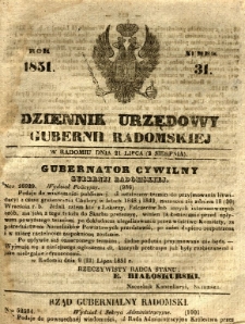 Dziennik Urzędowy Gubernii Radomskiej, 1851, nr 31