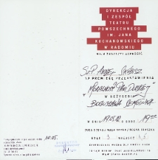 [Zaproszenie dla Anny Skubisz na premierę przedstawienia „Moralność Pani Dulskiej ”] / Teatr Powszechny im. Jana Kochanowskiego w Radomiu