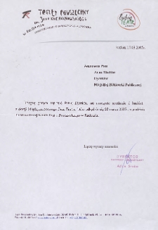 [Zaproszenie dla Anny Skubisz na uroczyste spotkanie i bankiet z okazji Międzynarodowrgo Dnia Teatru] / Teatr Powszechny im. Jana Kochanowskiego w Radomiu
