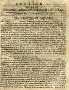 Dziennik Urzędowy Gubernii Radomskiej, 1851, nr 33, dod.VI