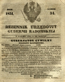 Dziennik Urzędowy Gubernii Radomskiej, 1851, nr 34