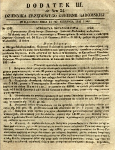 Dziennik Urzędowy Gubernii Radomskiej, 1851, nr 34, dod. III