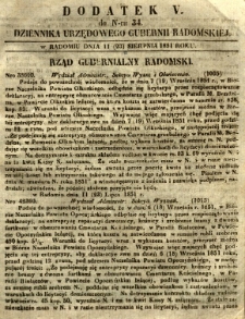Dziennik Urzędowy Gubernii Radomskiej, 1851, nr 34, dod. V