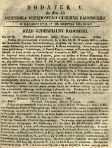 Dziennik Urzędowy Gubernii Radomskiej, 1851, nr 35, dod. V