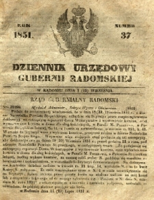 Dziennik Urzędowy Gubernii Radomskiej, 1851, nr 37