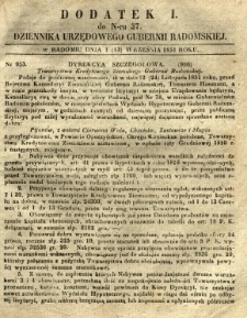 Dziennik Urzędowy Gubernii Radomskiej, 1851, nr 37, dod. I