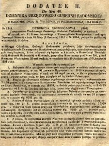 Dziennik Urzędowy Gubernii Radomskiej, 1851, nr 40, dod. II