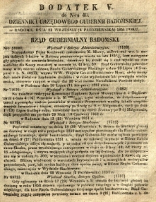 Dziennik Urzędowy Gubernii Radomskiej, 1851, nr 40, dod. V